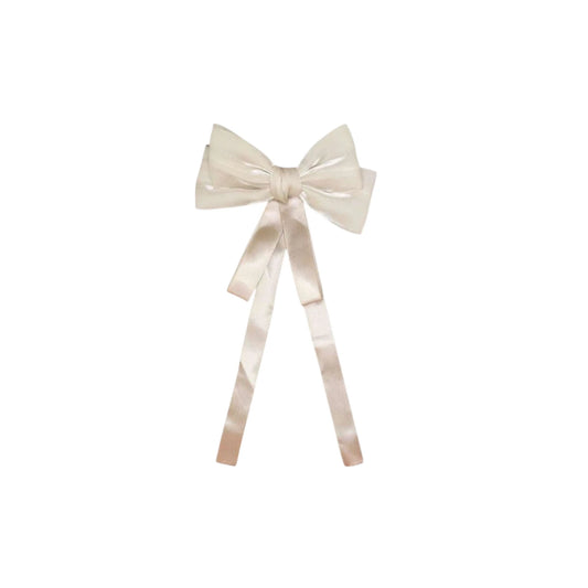 Beige satin bow on a white background