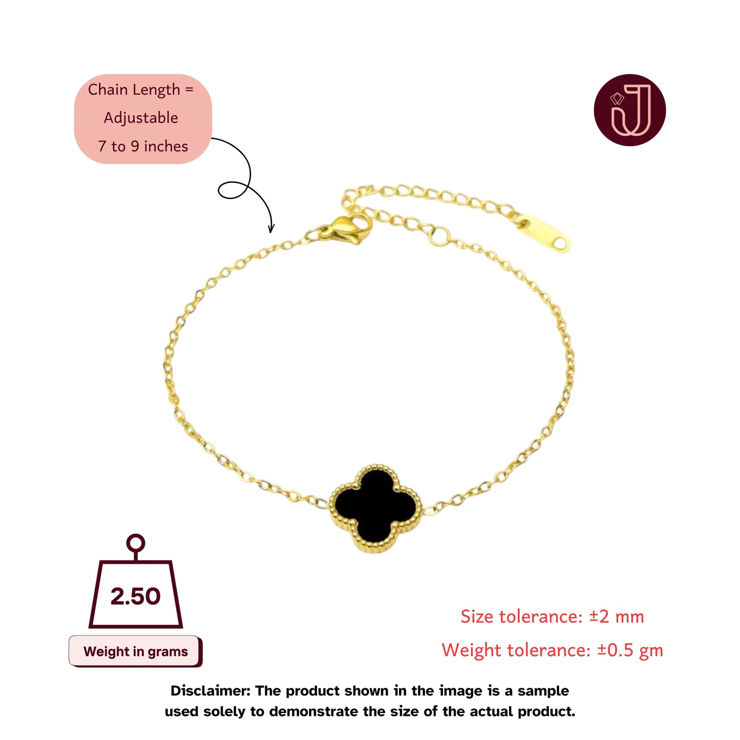 Bracelet with dimensions and weight details.