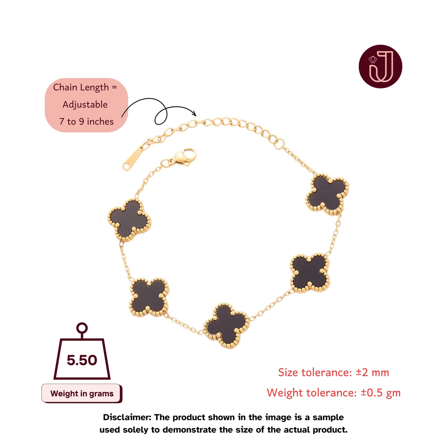 Bracelet with dimensions and weight details.