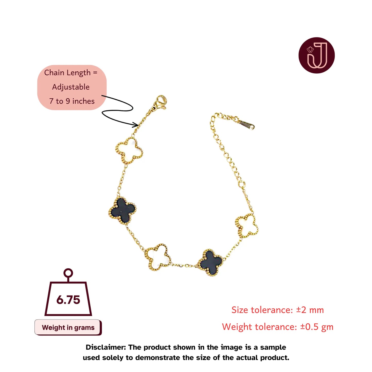 Bracelet with dimensions and weight details.