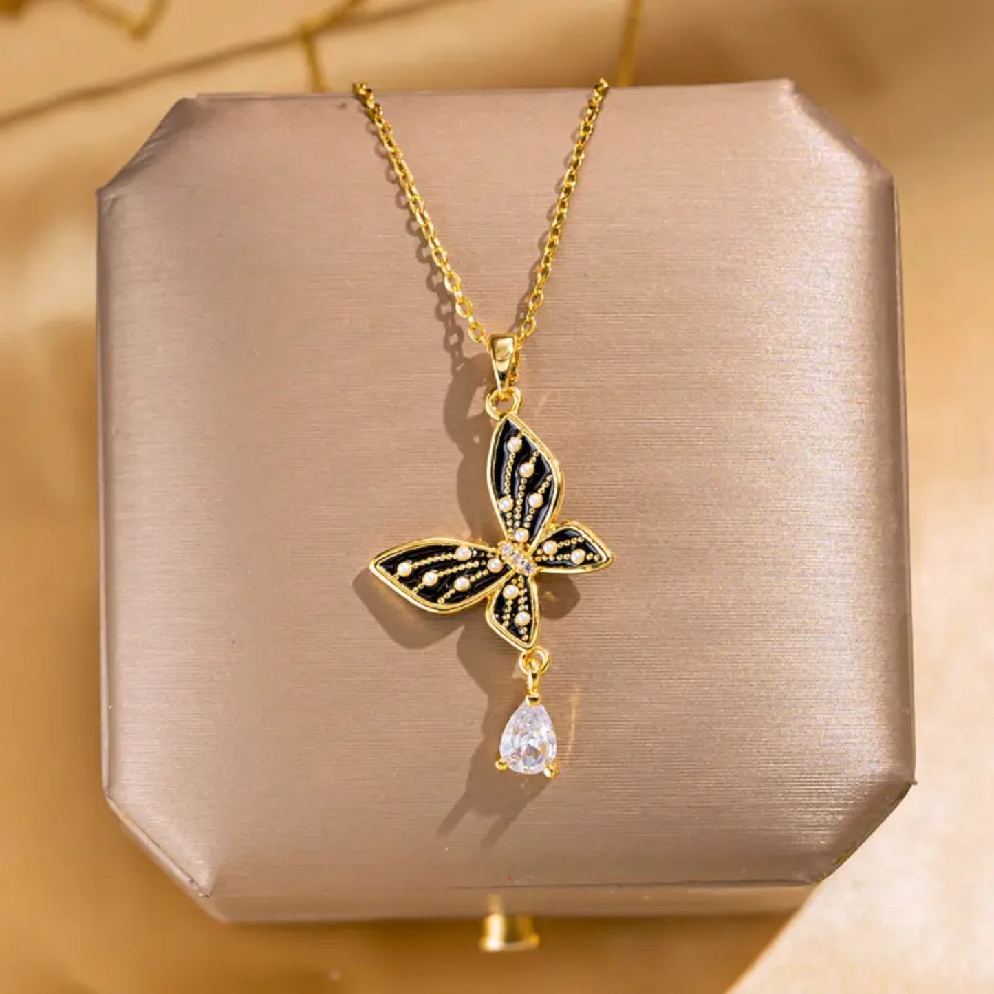 Butterfly Necklace with Cz Drop