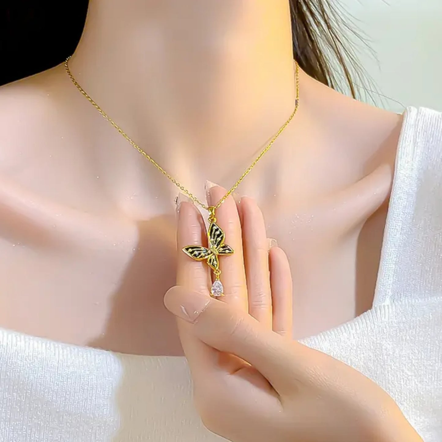 Butterfly Necklace with Cz Drop