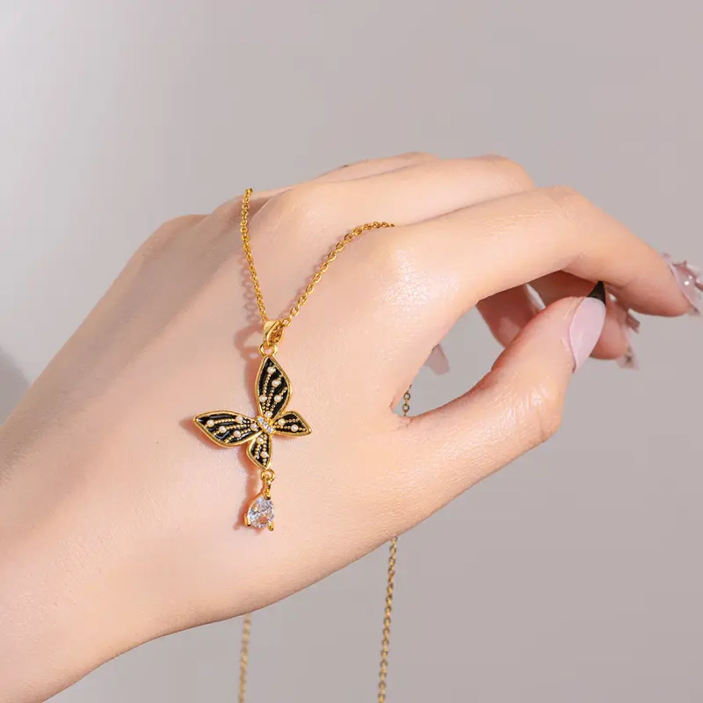 Butterfly Necklace with Cz Drop
