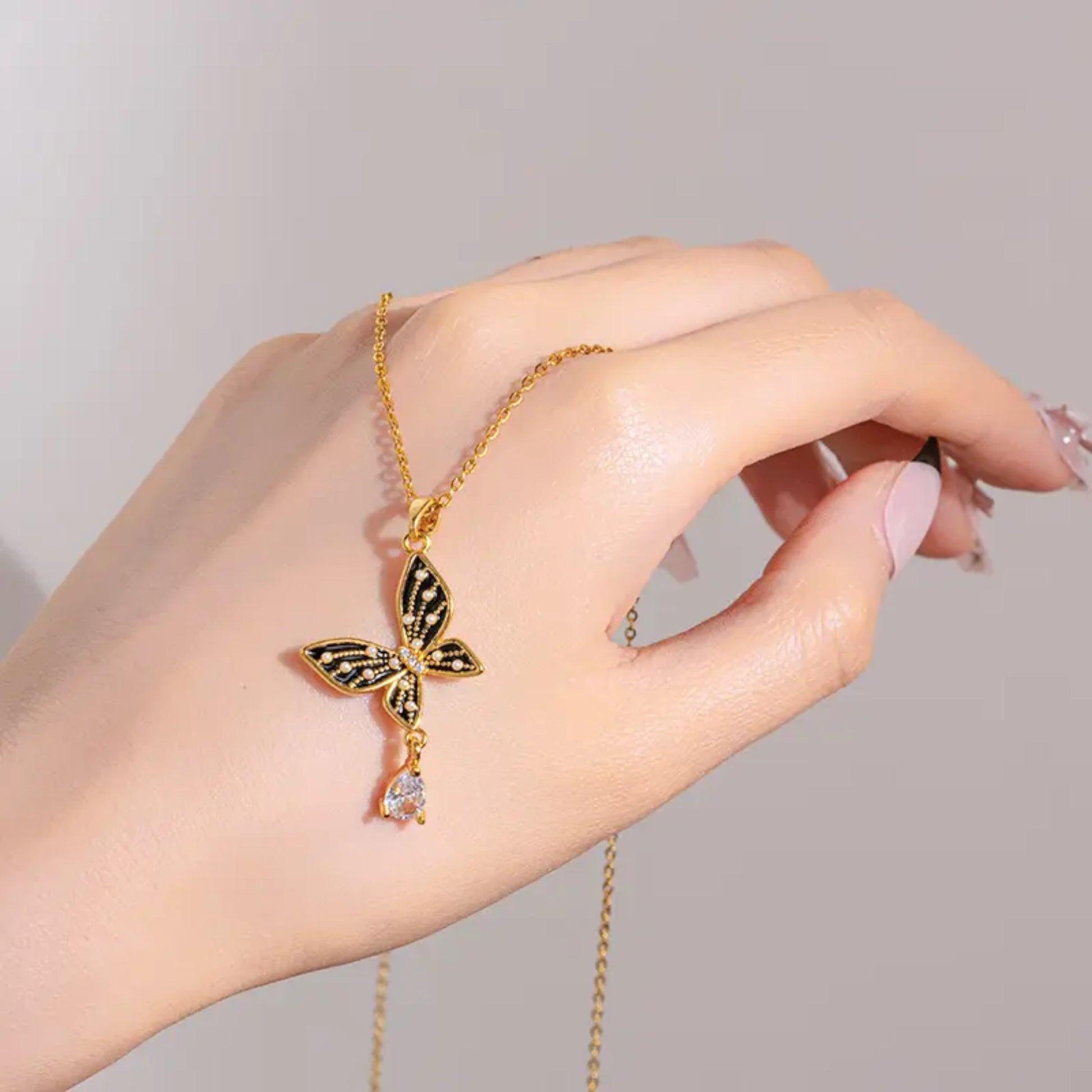 Butterfly Necklace with Cz Drop