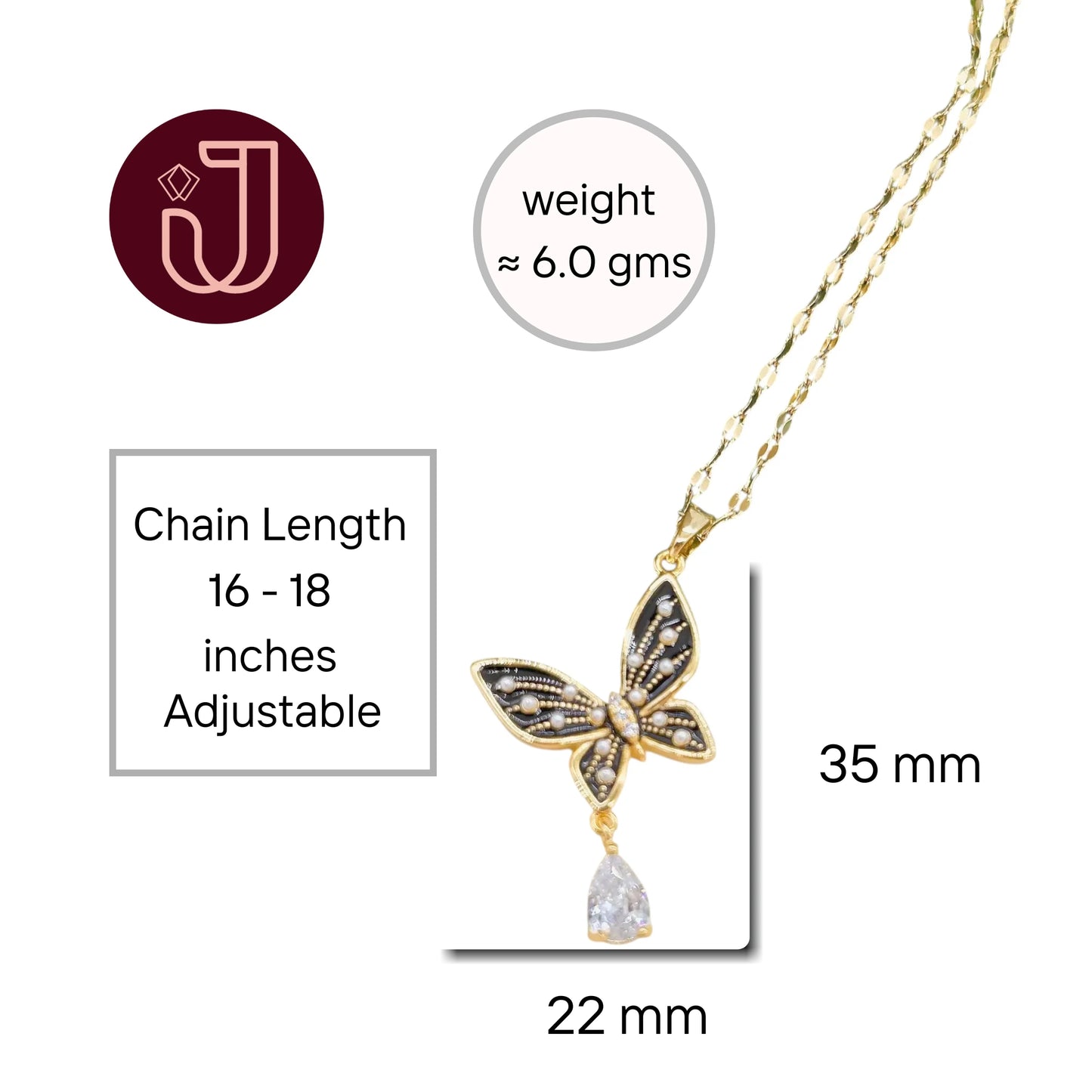Butterfly Necklace with Cz Drop