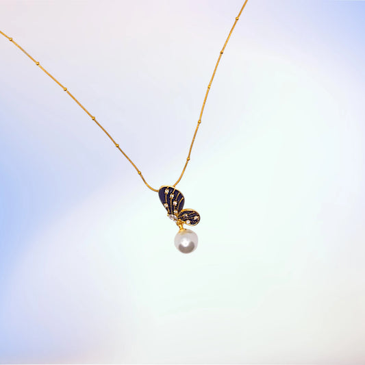 Butterfly Necklace with Pearl Drop