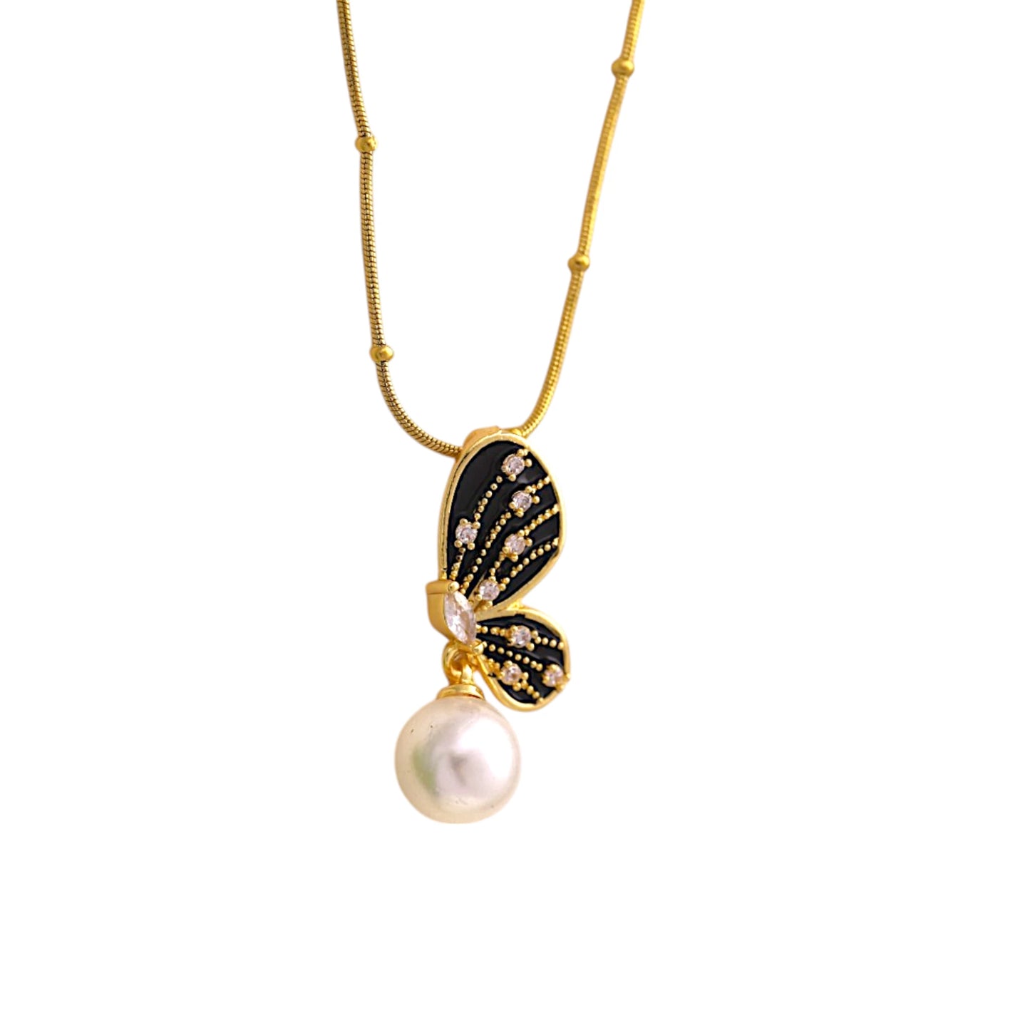 Butterfly Necklace with Pearl Drop