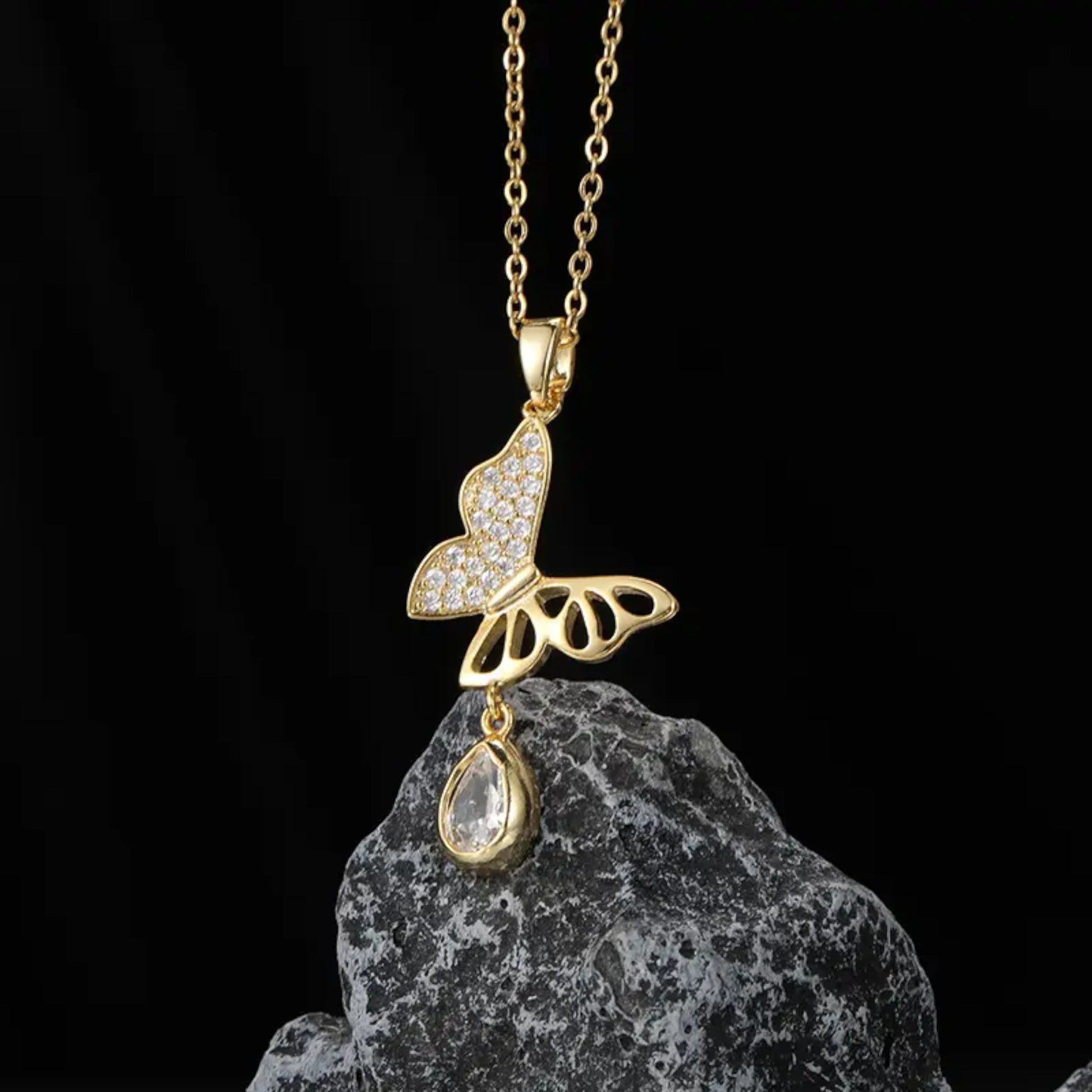 Crystal Butterfly Necklace with Cz Drop