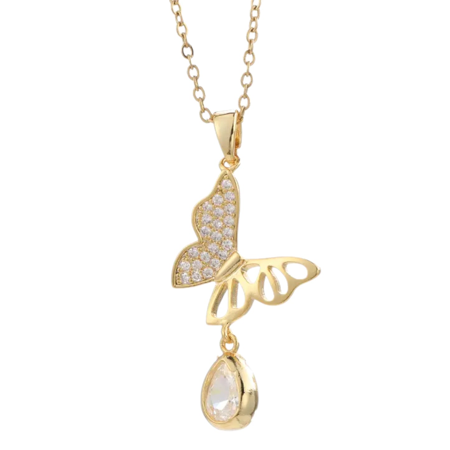 Crystal Butterfly Necklace with Cz Drop