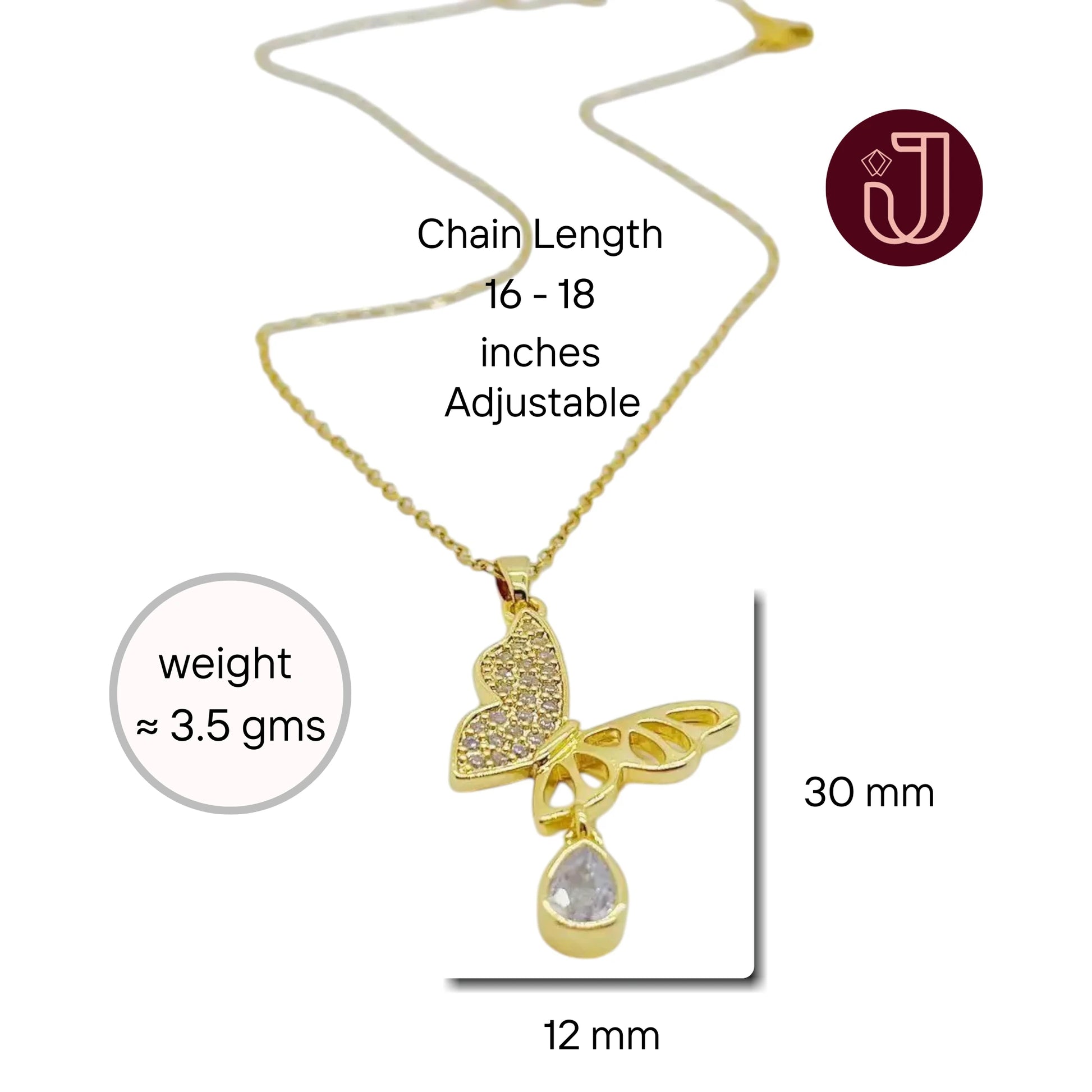 Crystal Butterfly Necklace with Cz Drop