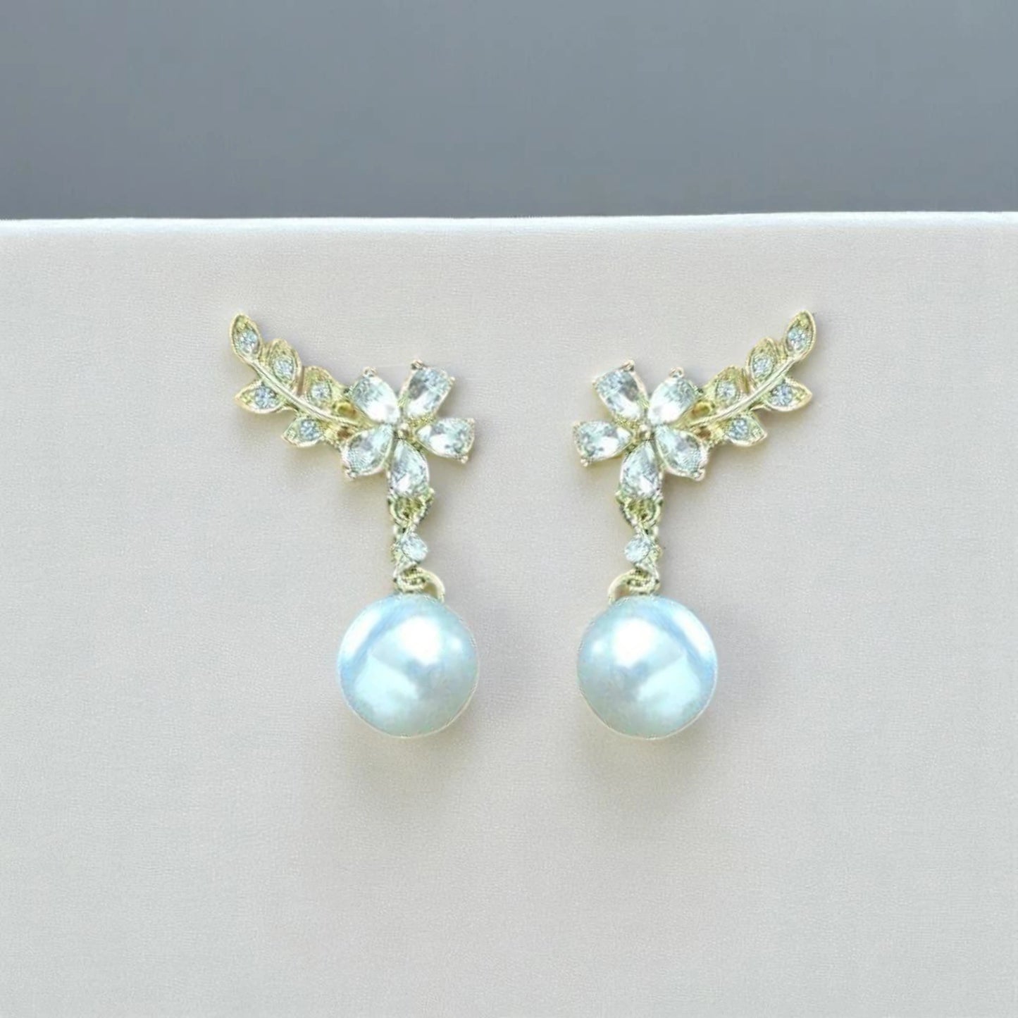 Crystal Floral Pearl Drop Earrings
