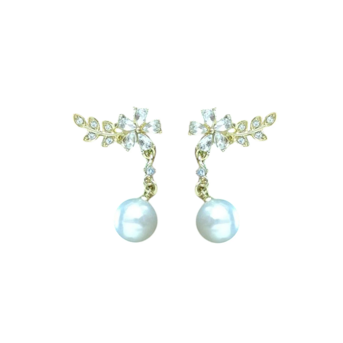 Crystal Floral Pearl Drop Earrings
