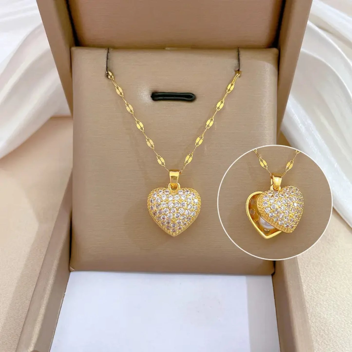 Crystal Pearl Heart Necklace