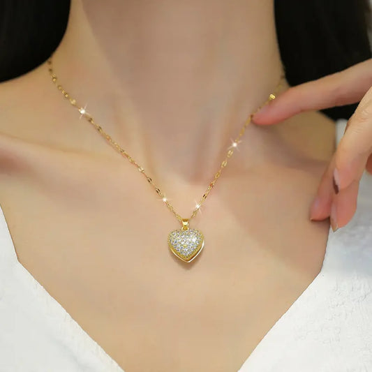 Crystal Pearl Heart Necklace