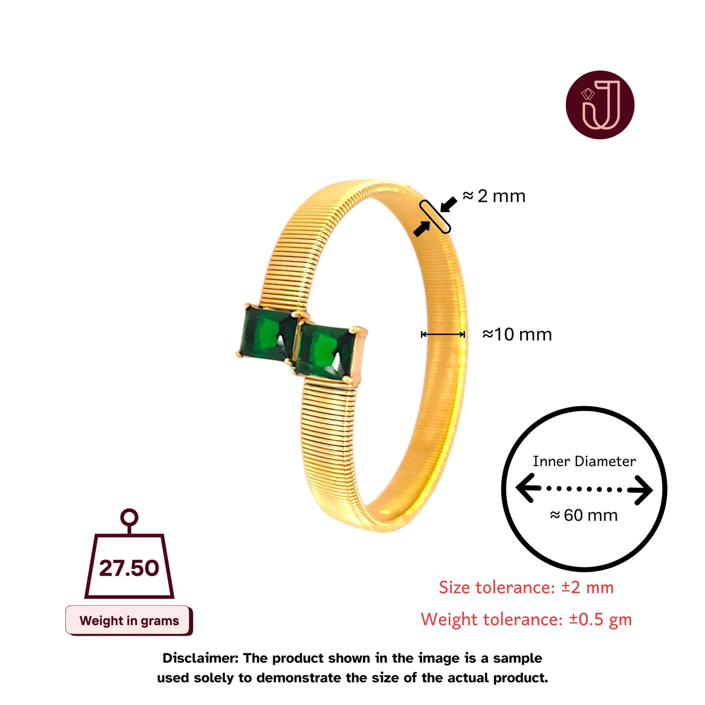 Bracelet with dimensions and weight details.