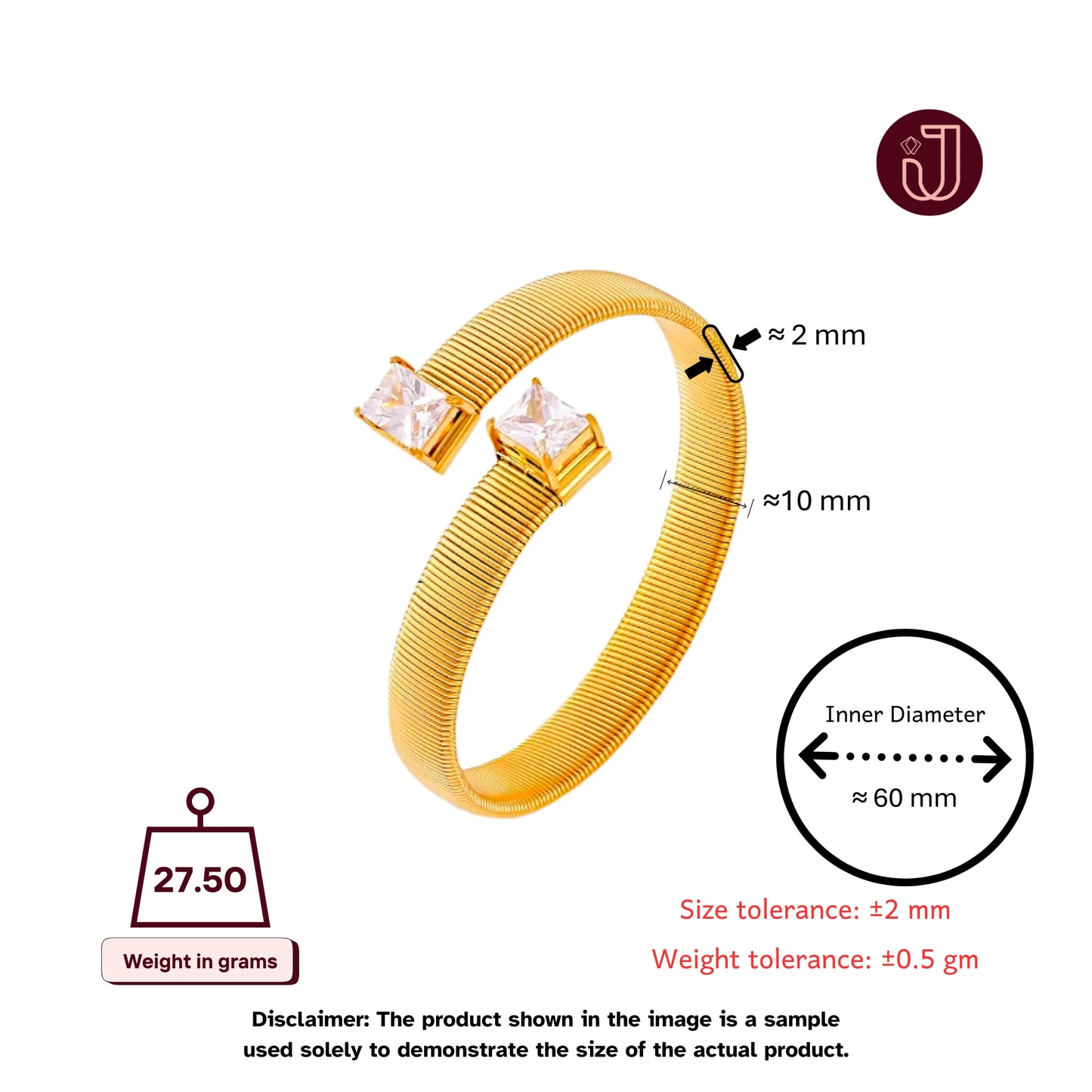 Bracelet with dimensions and weight details.