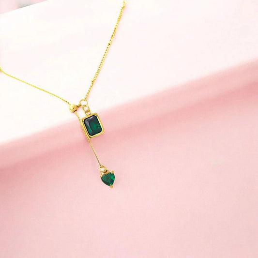 Emerald Stone Heart Drop Necklace