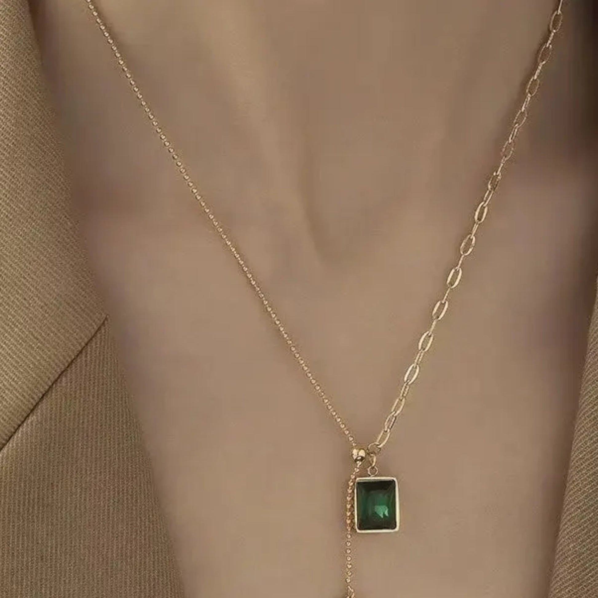 Emerald Stone Heart Drop Necklace