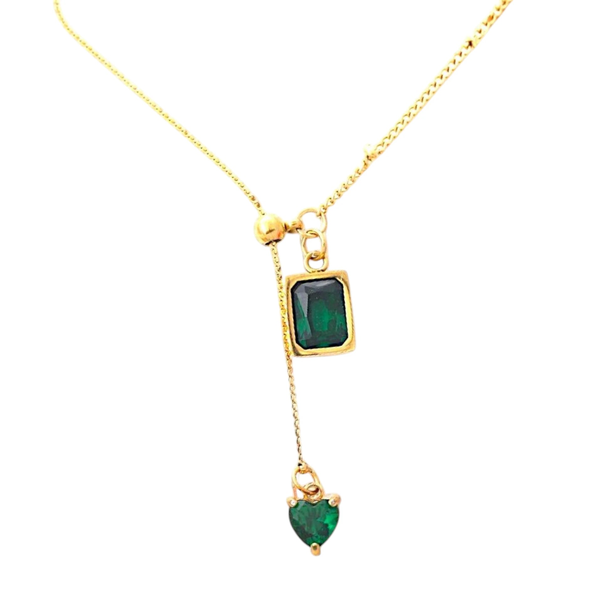 Emerald Stone Heart Drop Necklace