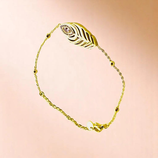 Bracelet on a color gradient of peach tones background.