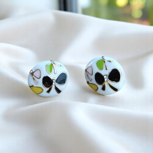 Floral Black Butterfly White Studs