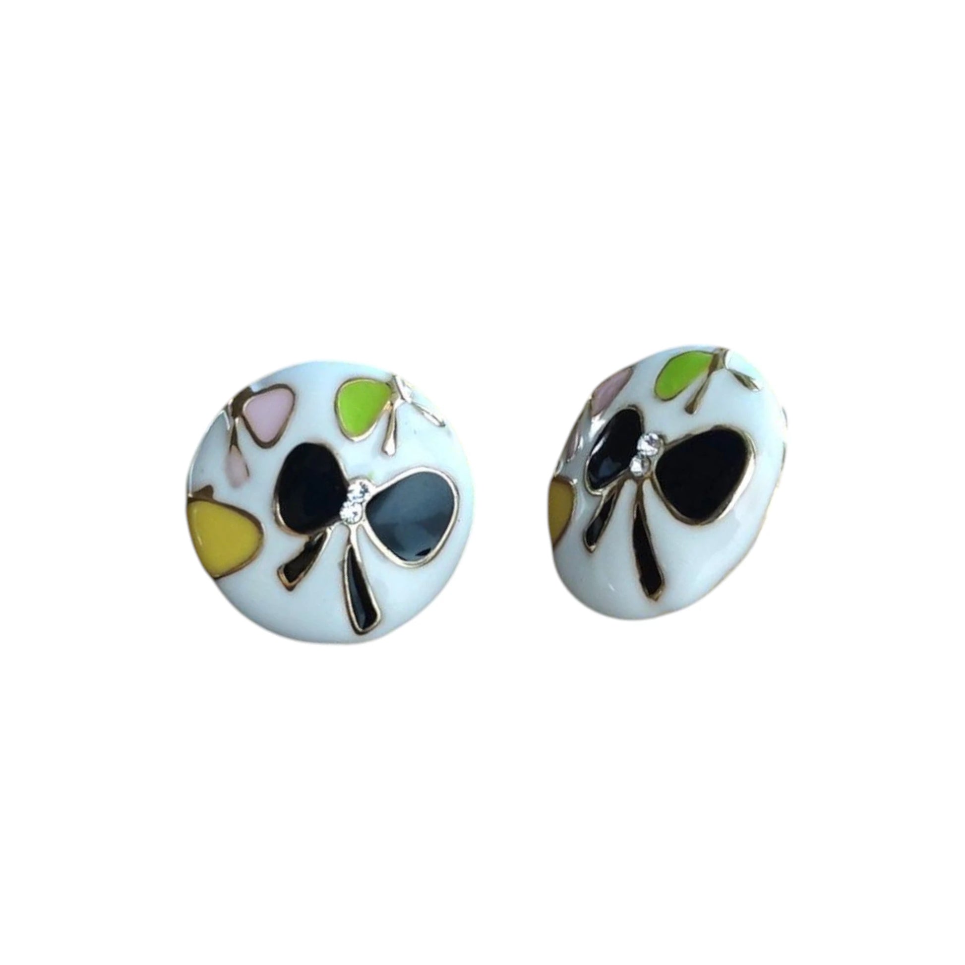Floral Black Butterfly White Studs