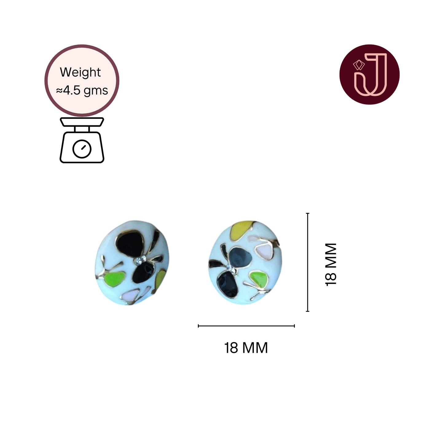 Floral Black Butterfly White Studs