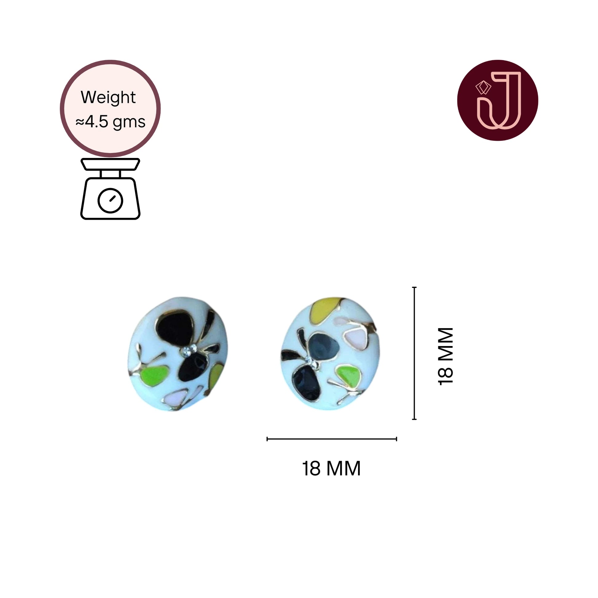 Floral Black Butterfly White Studs