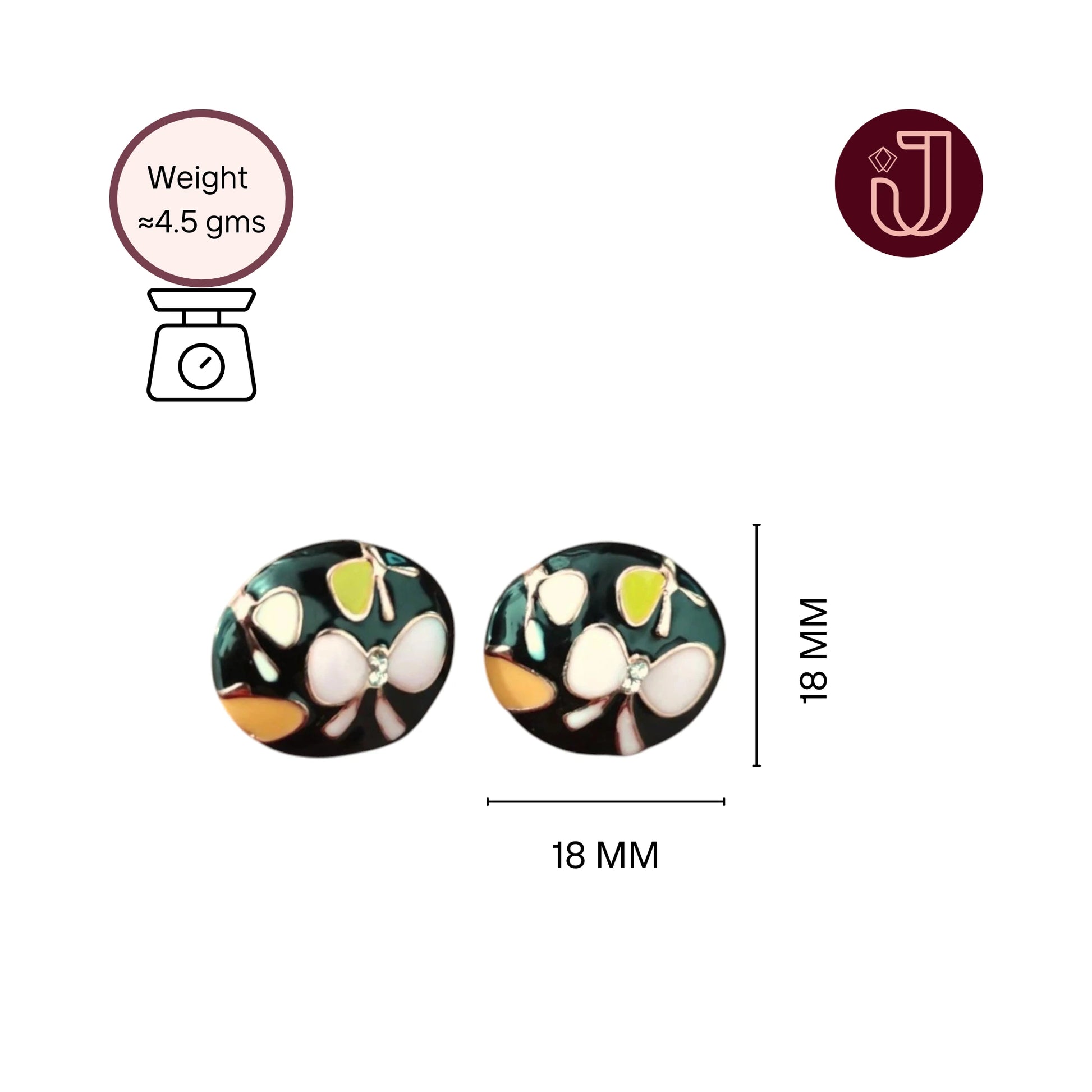 Floral Pink Butterfly Black Studs