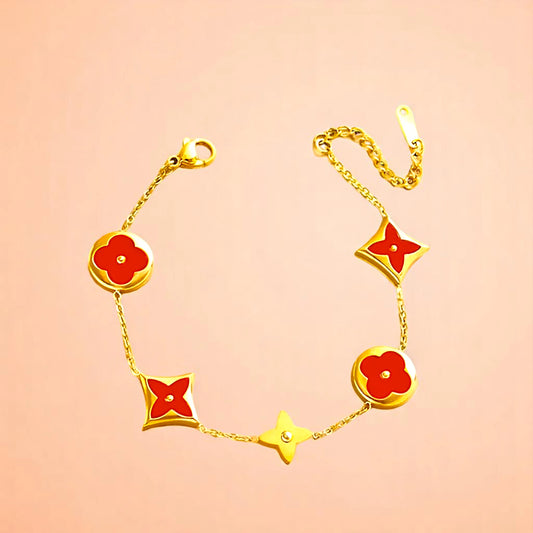 Bracelet on a color gradient of peach tones background.