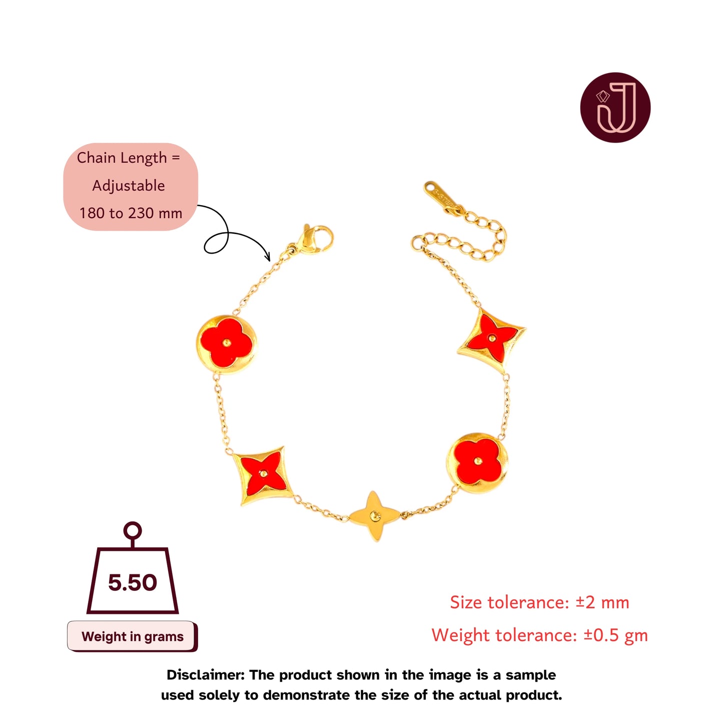 Bracelet with dimensions and weight details.