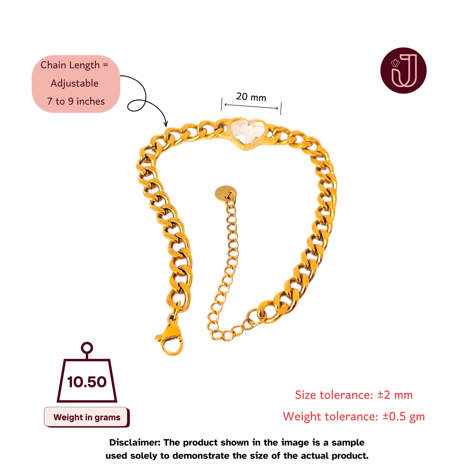 Bracelet with dimensions and weight details.