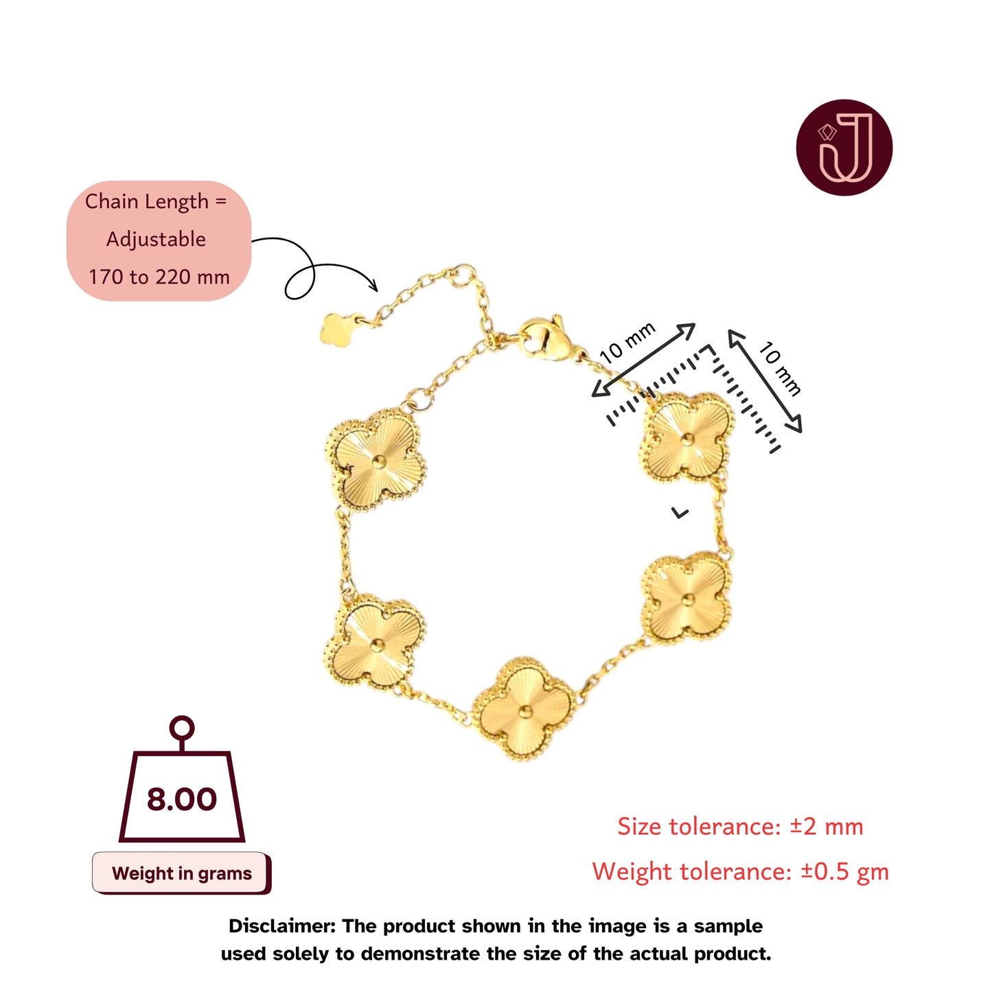 Bracelet with dimensions and weight details.