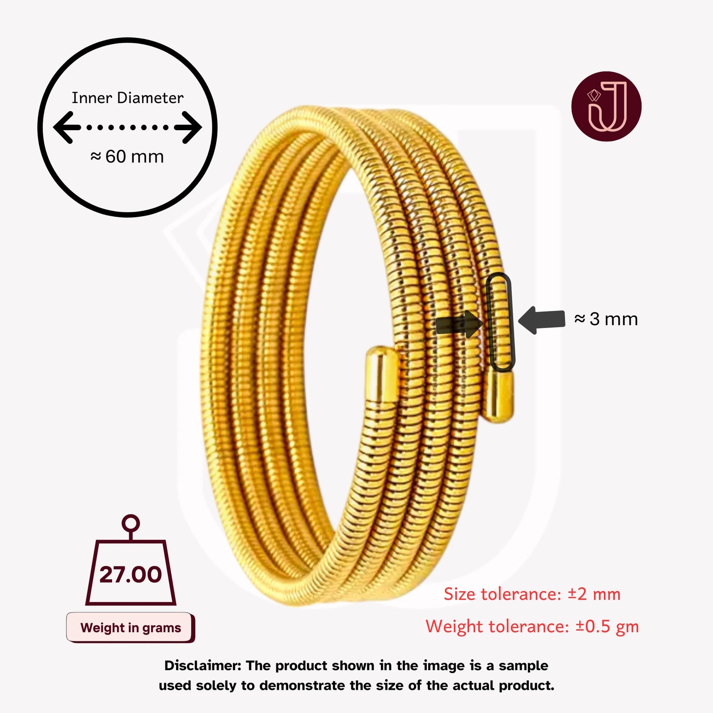 Bracelet with dimensions and weight details.