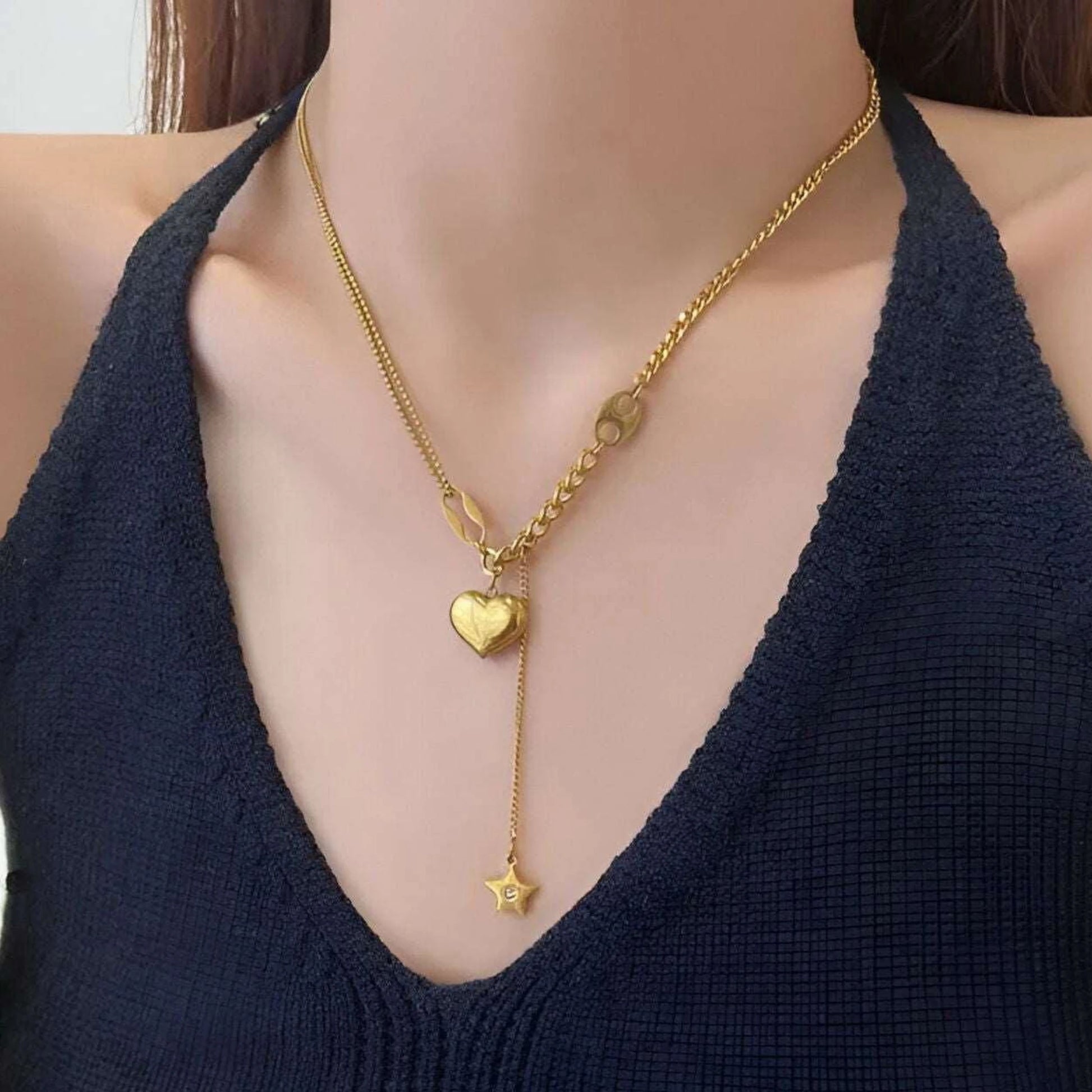 Gold Heart Lariat Necklace