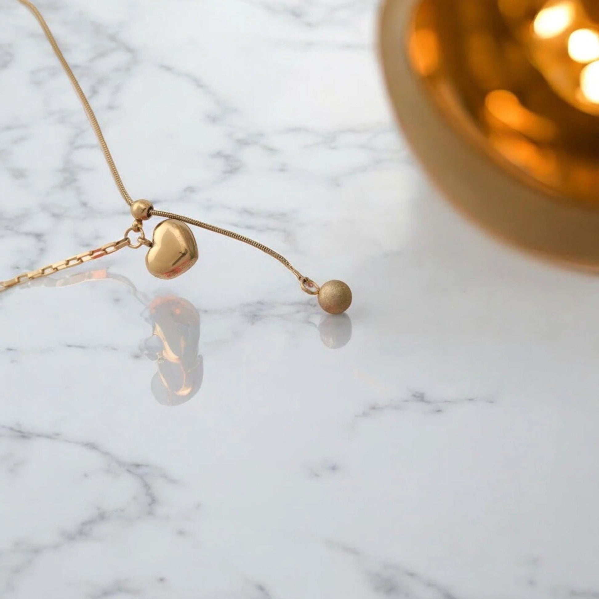 Gold Heart Lariat Necklace