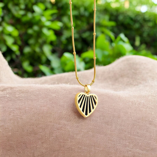 Gold Striped Heart Necklace