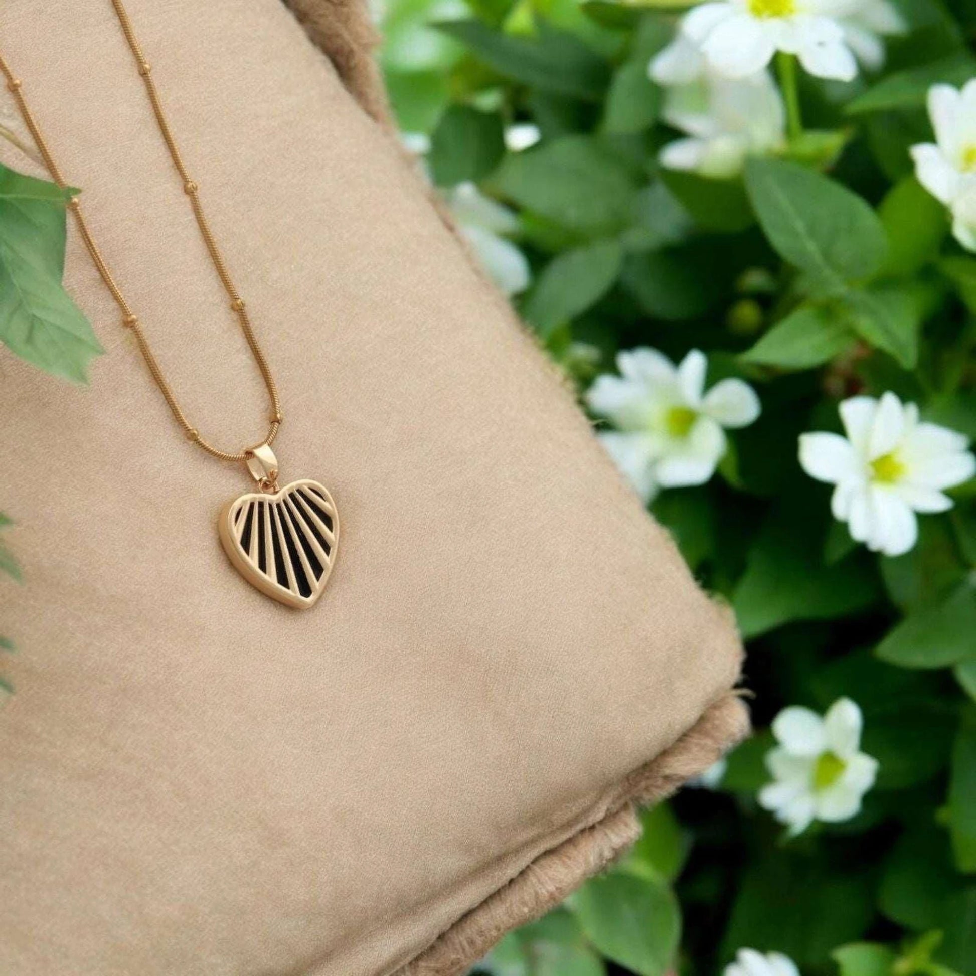 Gold Striped Heart Necklace
