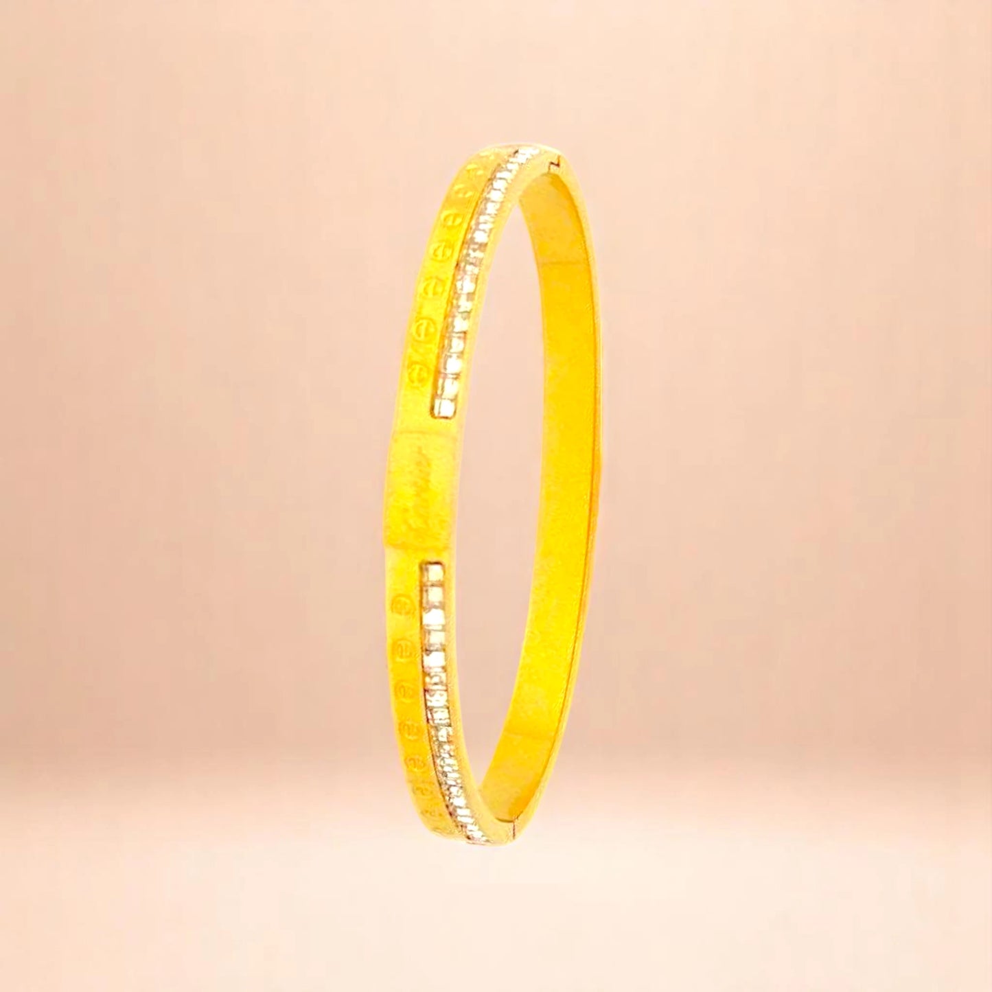 Bracelet on a color gradient of peach tones background.