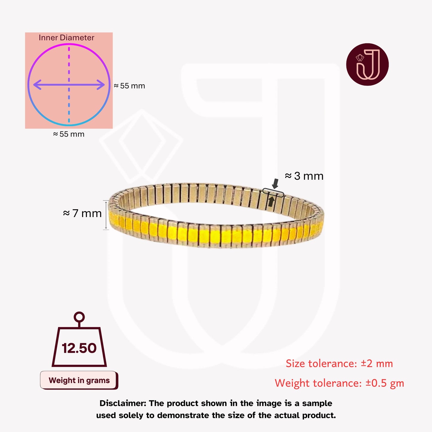 Bracelet with dimensions and weight details.