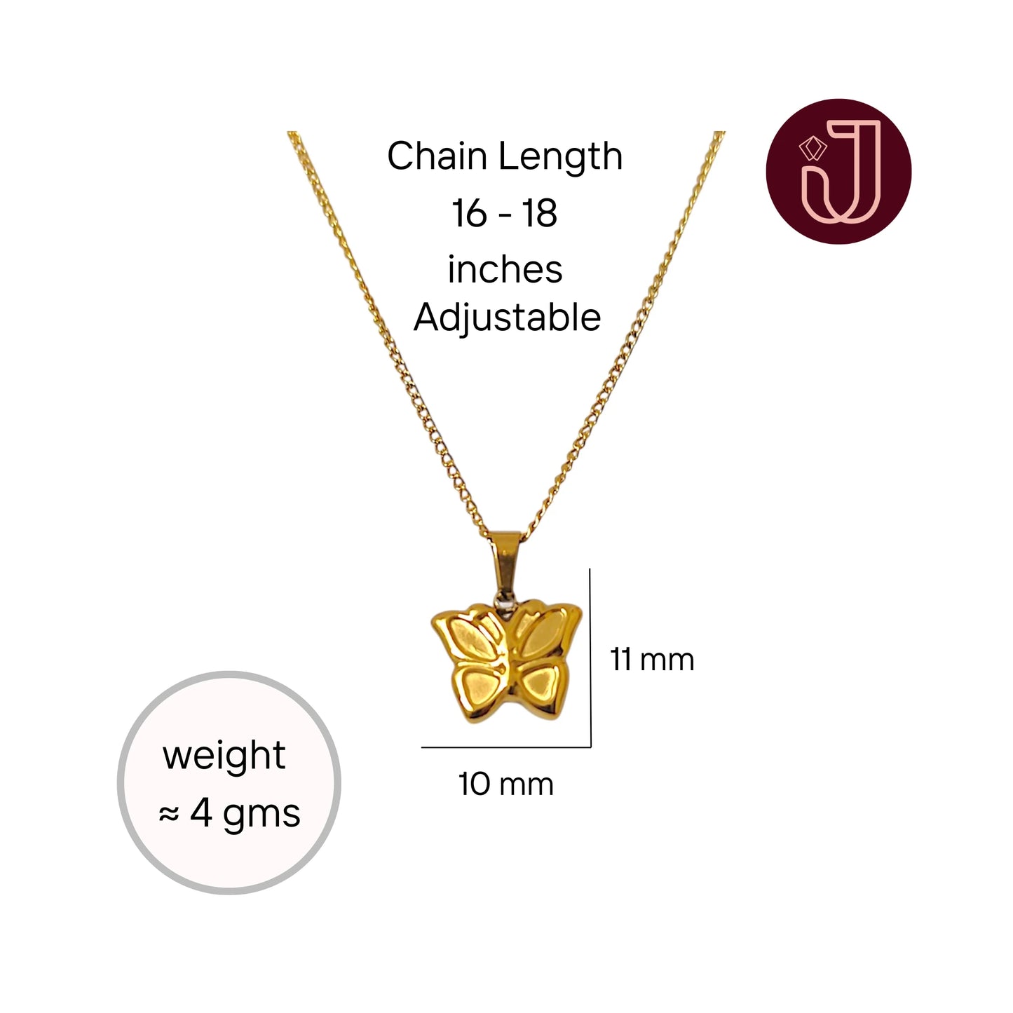 Necklace with dimensions and weight details.