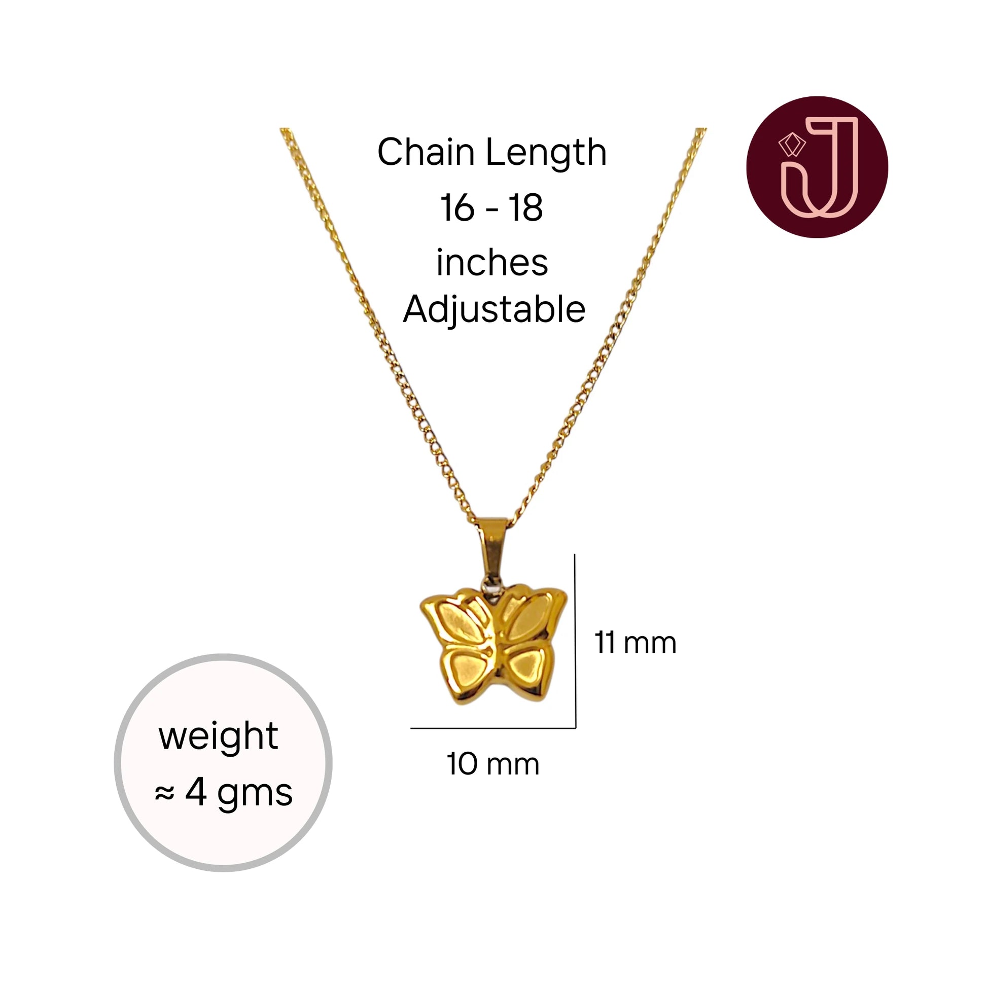 Necklace with dimensions and weight details.