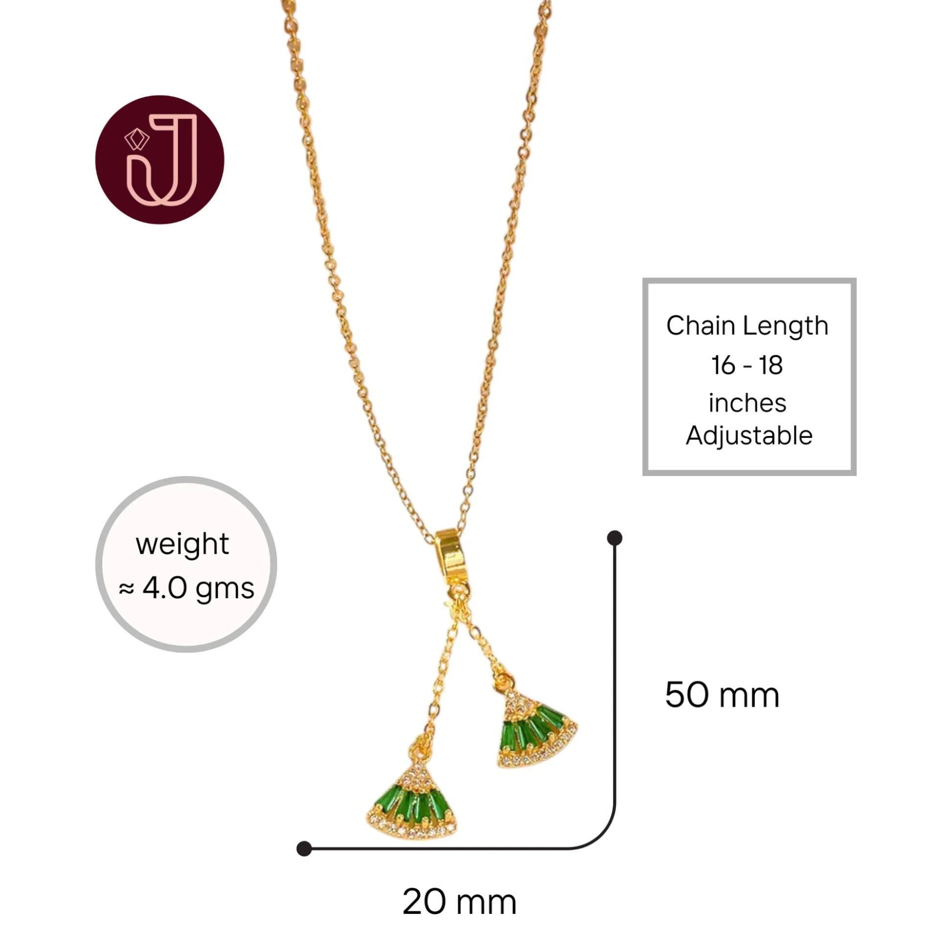 Necklace with dimensions and weight details.