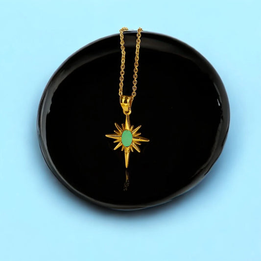 Green Stone Sunburst Necklace