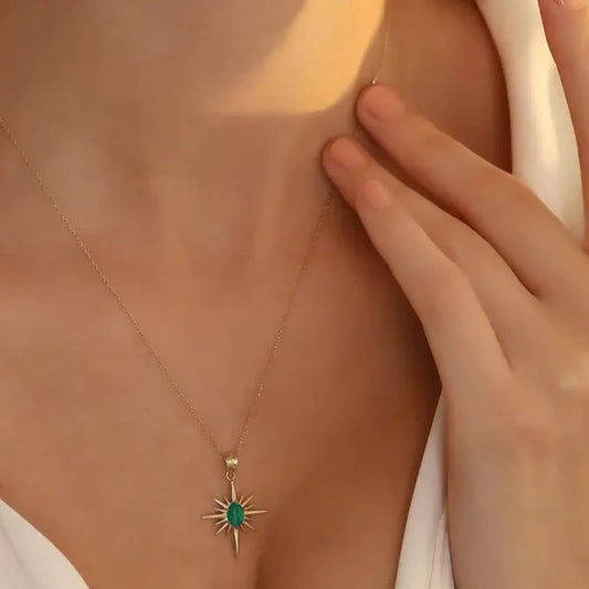 Green Stone Sunburst Necklace