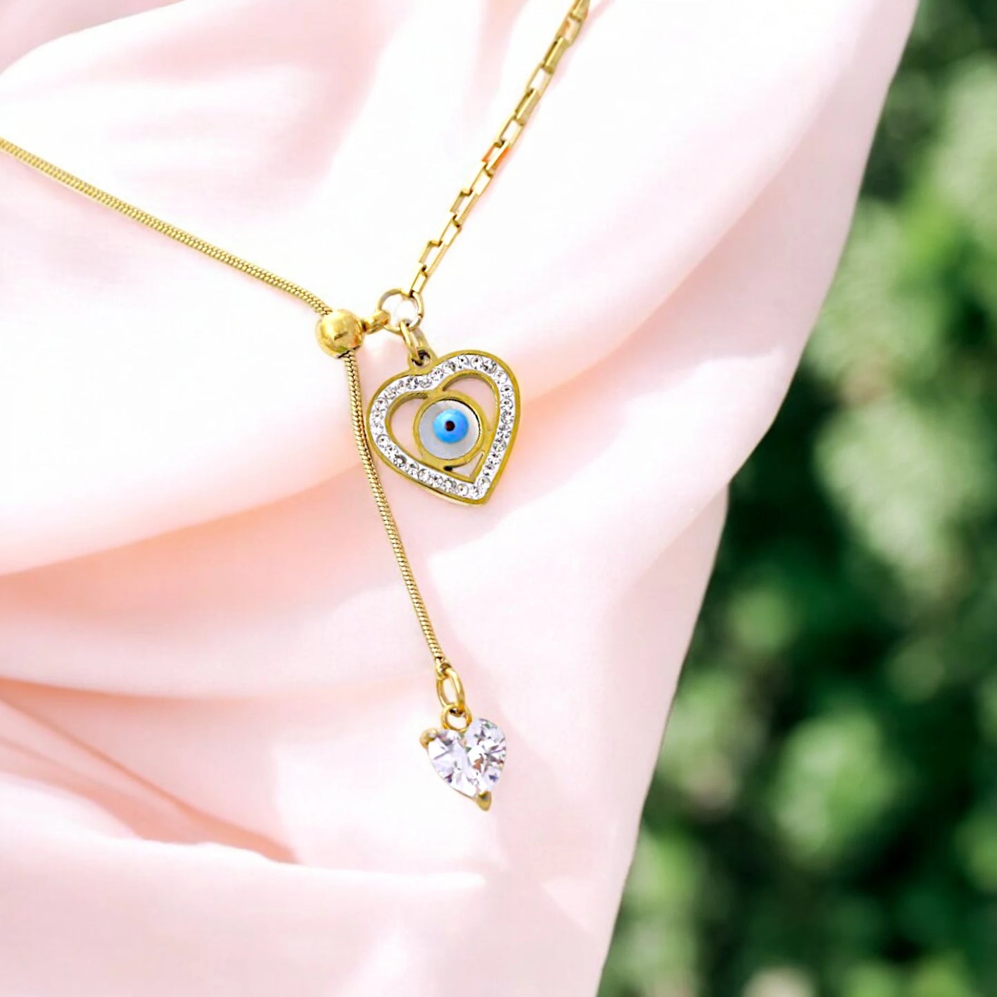 Heart Evil Eye Crystal Necklace