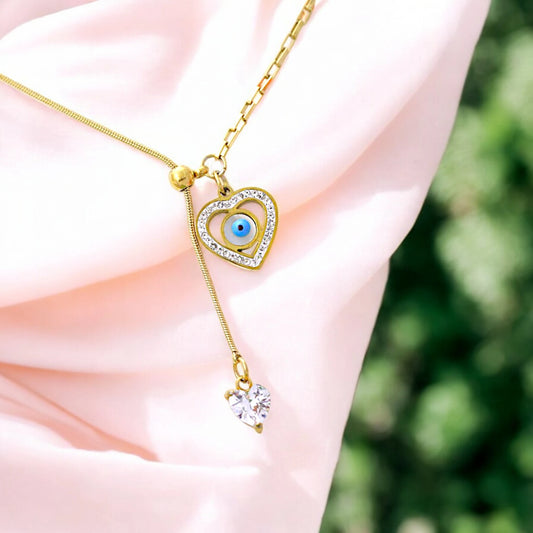 Heart Evil Eye Crystal Necklace
