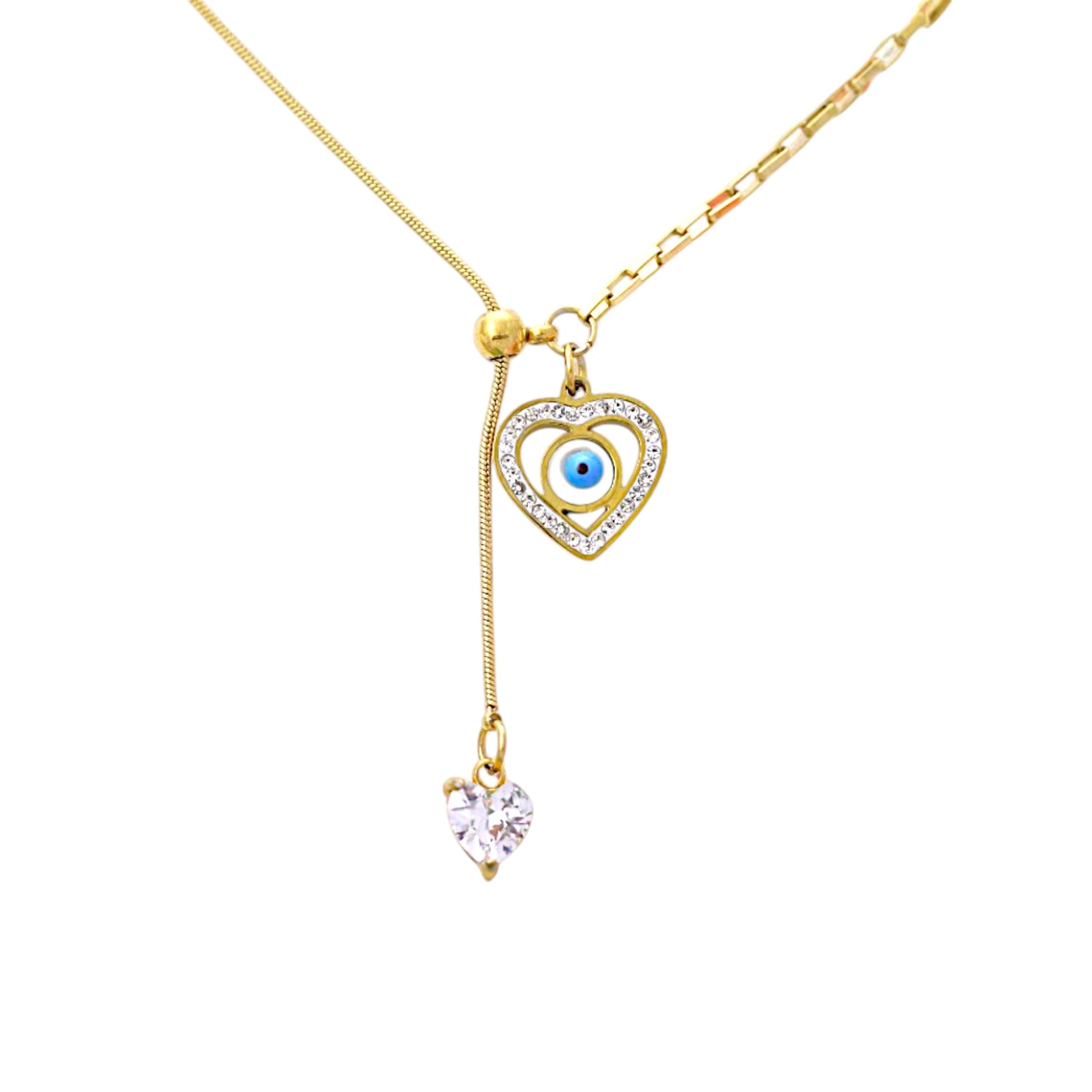 Heart Evil Eye Crystal Necklace