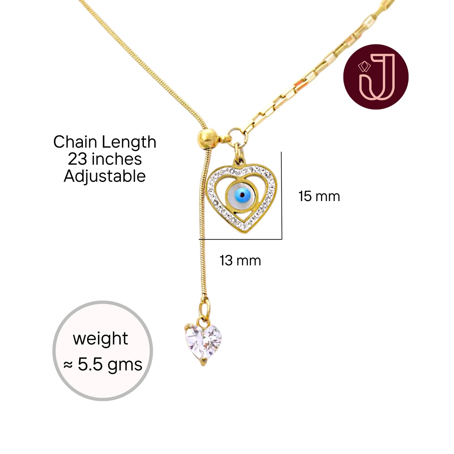 Heart Evil Eye Crystal Necklace