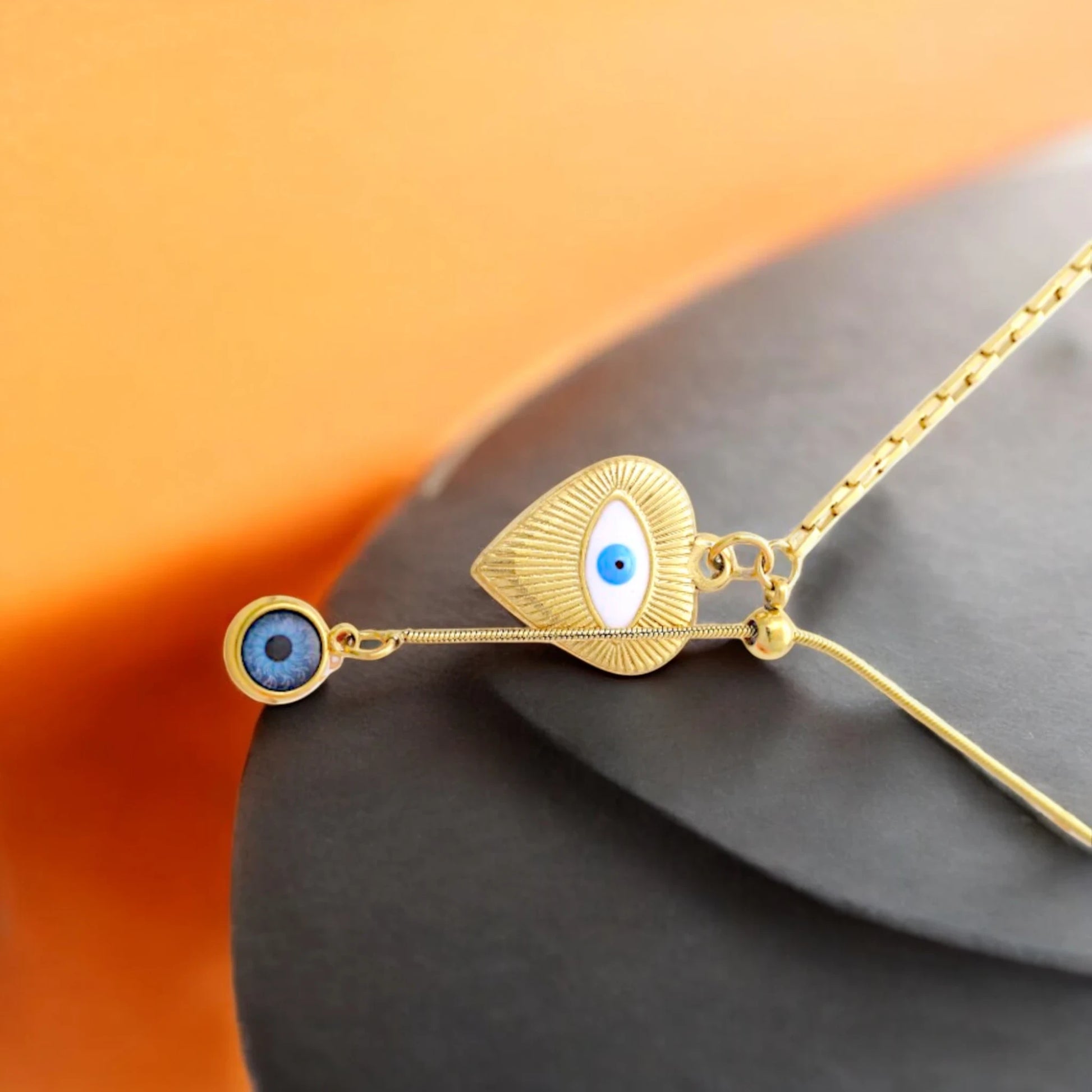 Heart Evil Eye Lariat Necklace